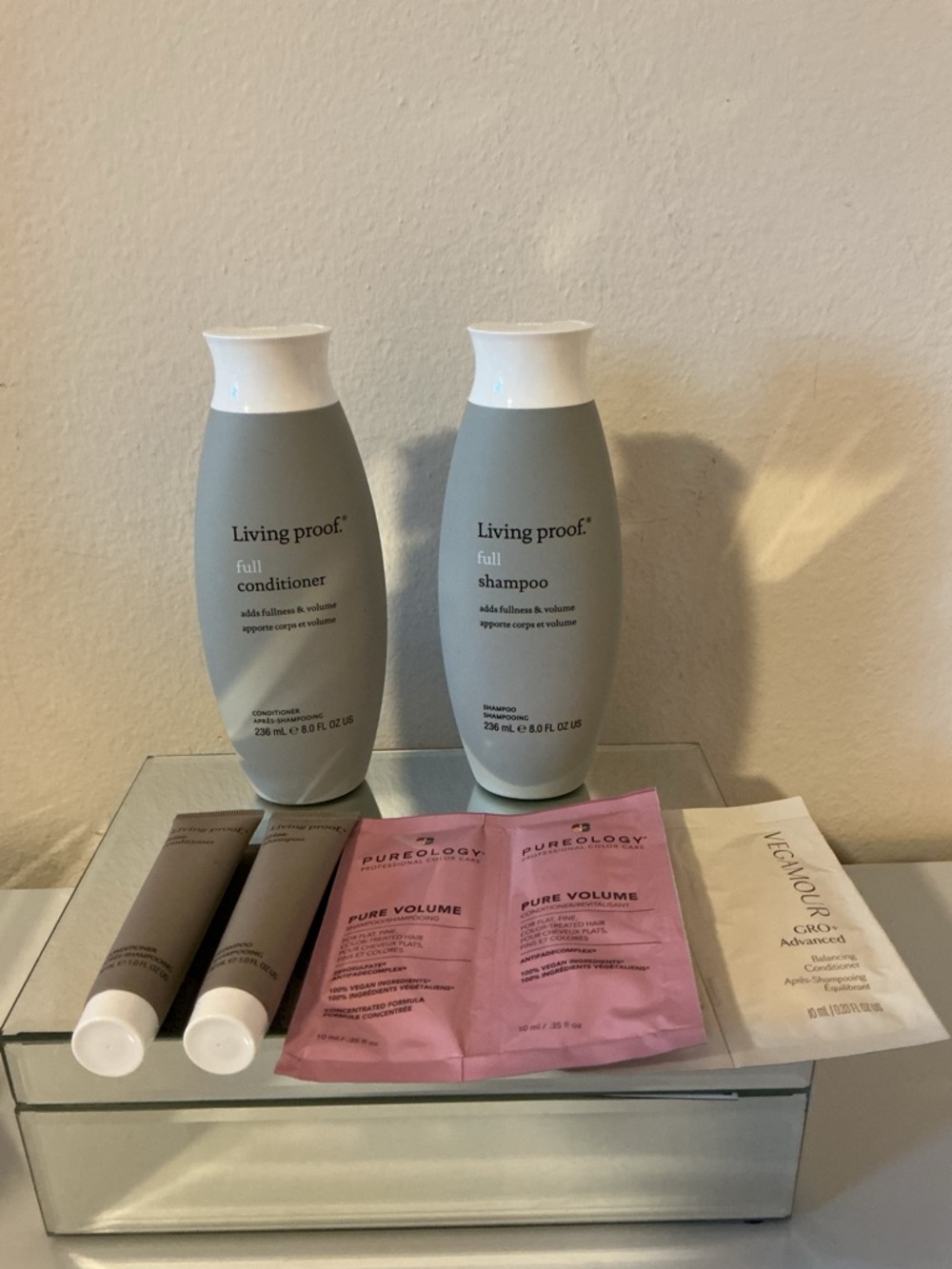 New Living Proof Shampoo and Conditioner 8 oz, and travel size , samples